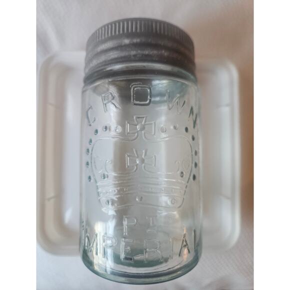 Vintage CROWN PT IMPERIAL Aqua Blue pint fruit jar - Picture 2 of 9